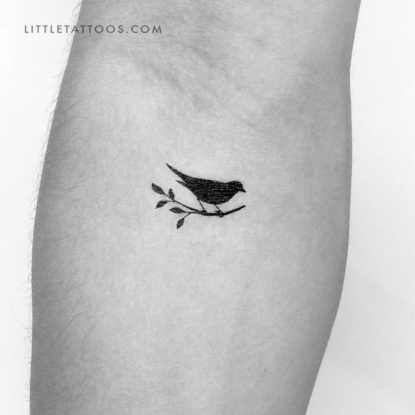 Small Bird On A Branch Temporary Tattoo - Set of 3