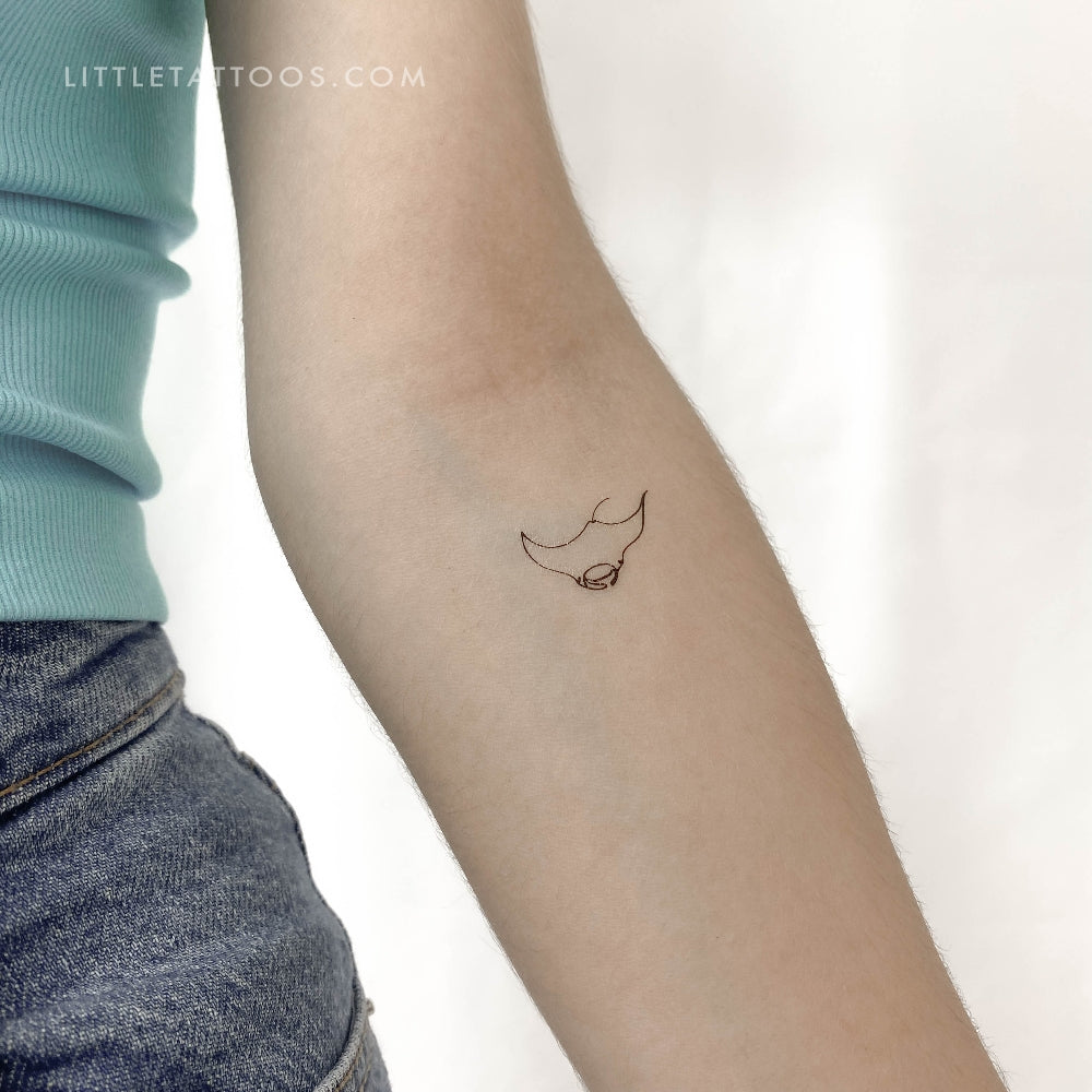 Fine Line Manta Ray Temporary Tattoo - Set of 3