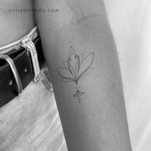 Fine Line Lotus Flower Temporary Tattoo by Harmlessberry - Set of 3