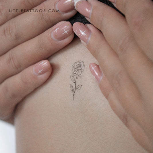 Tatuaje temporal de rosa de línea fina - Juego de 3