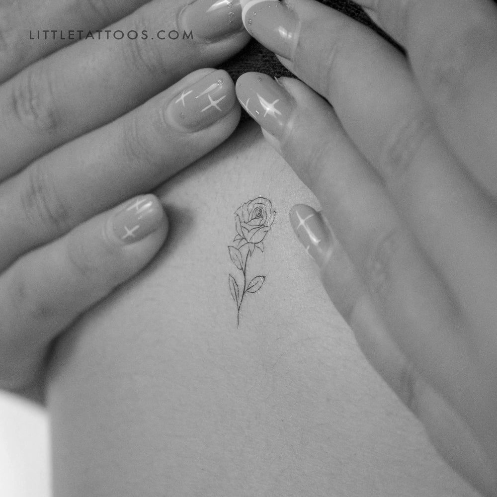 Fine Line Rose Temporary Tattoo - Set of 3