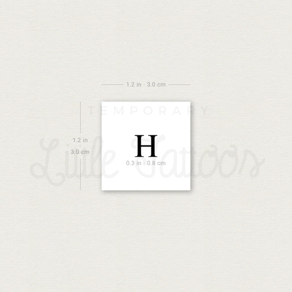 H Uppercase Serif Letter Temporary Tattoo - Set of 3