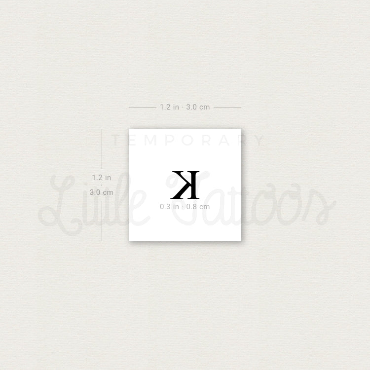 K Uppercase Serif Letter Temporary Tattoo - Set of 3