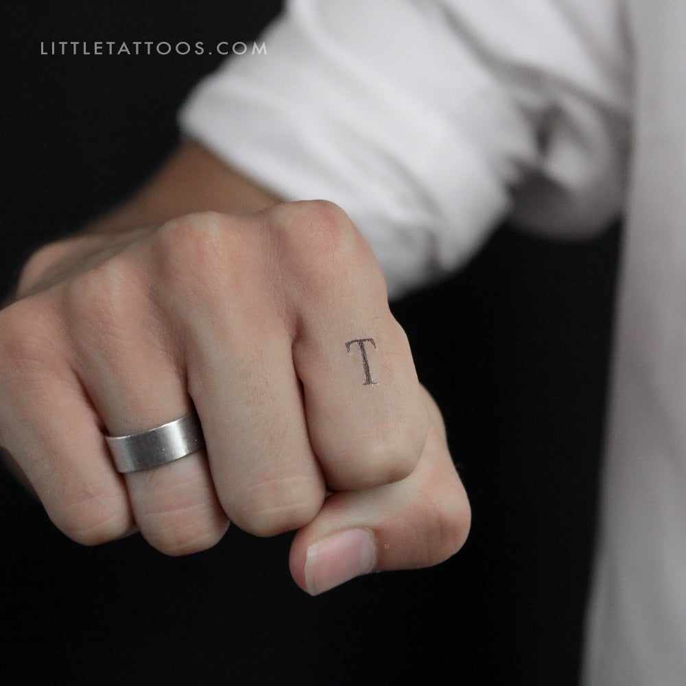 T Uppercase Serif Letter Temporary Tattoo - Set of 3