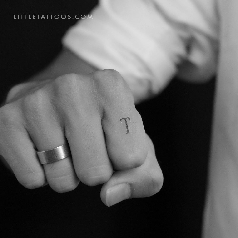 T Uppercase Serif Letter Temporary Tattoo - Set of 3
