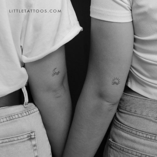 Tatuajes temporales de luna y atardecer a juego (juego de 3)