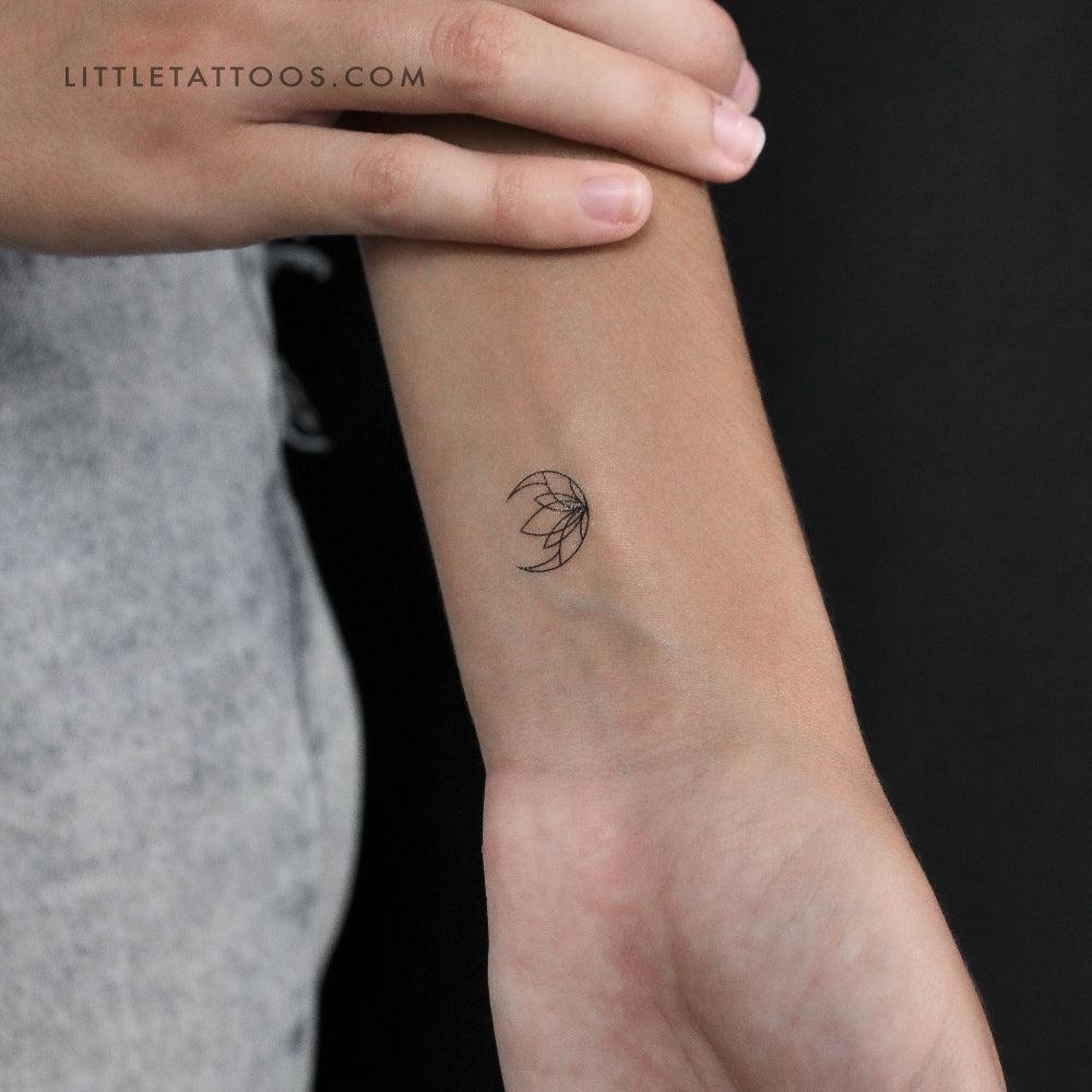Crescent Moon Lotus Flower Temporary Tattoo - Set of 3