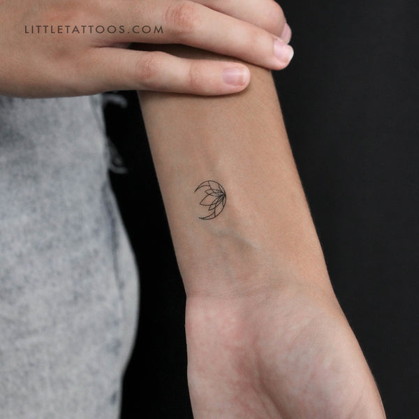 Crescent Moon Lotus Flower Temporary Tattoo - Set of 3