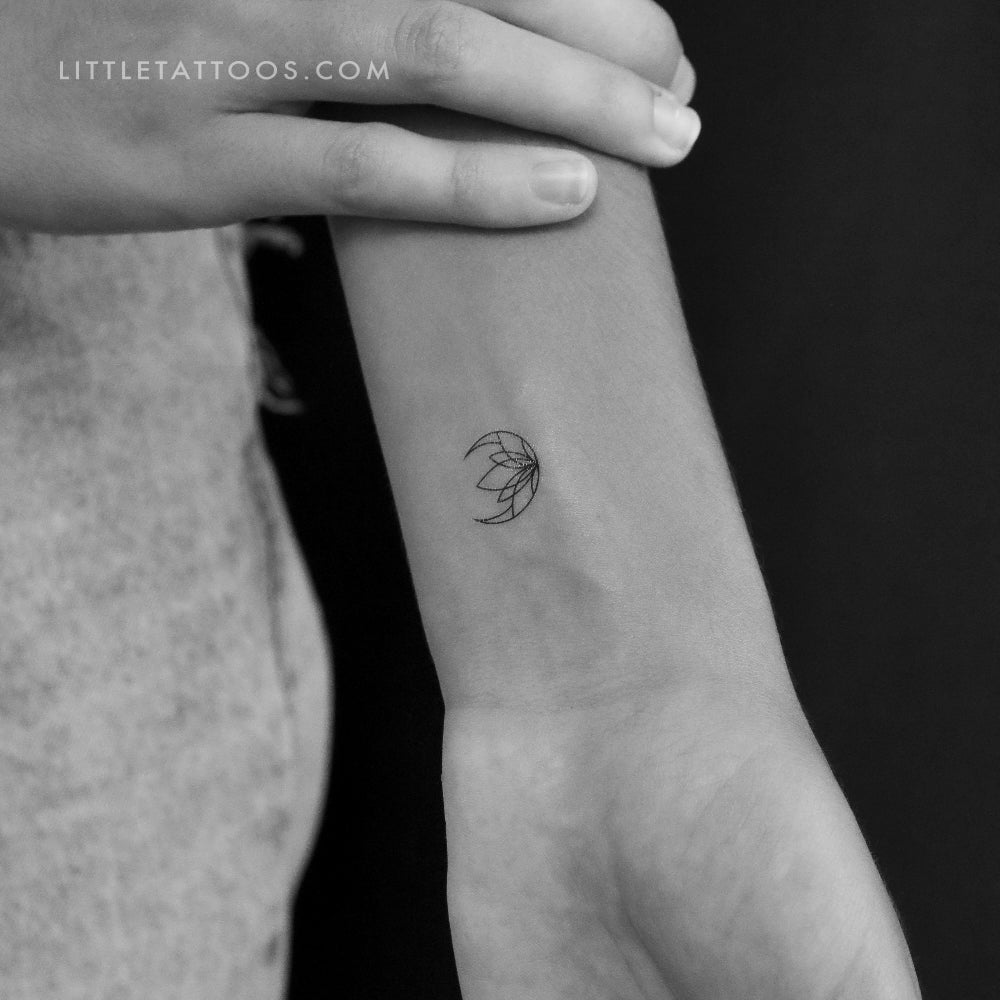 Crescent Moon Lotus Flower Temporary Tattoo - Set of 3