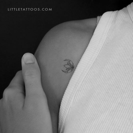 Crescent Moon Lotus Flower Temporary Tattoo - Set of 3