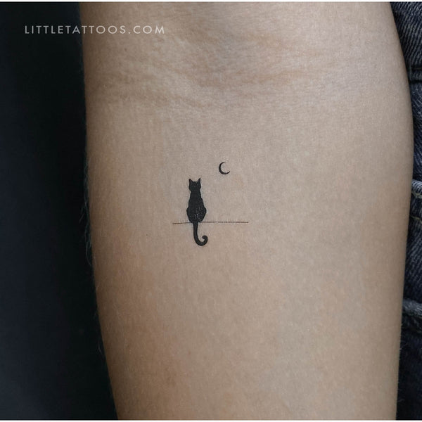 Cat Looking at Moon Temporary Tattoo - Set of 3