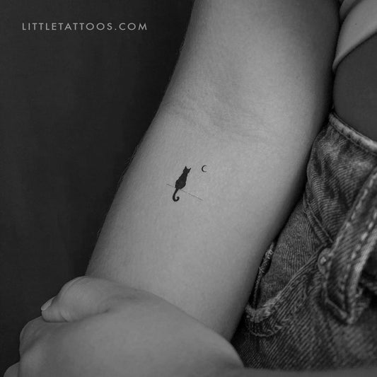 Cat Looking at Moon Temporary Tattoo - Set of 3