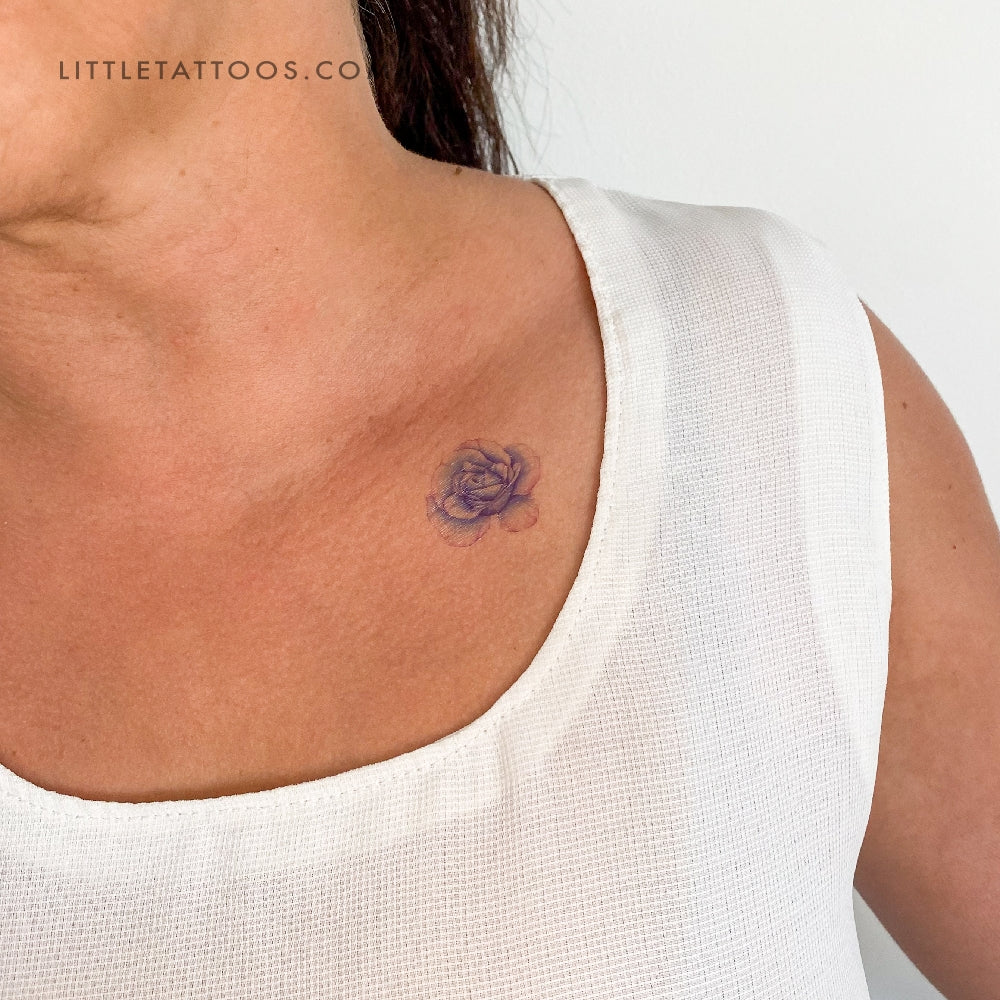 Blue Rose Head Temporary Tattoo by Mini Lau - Set of 3