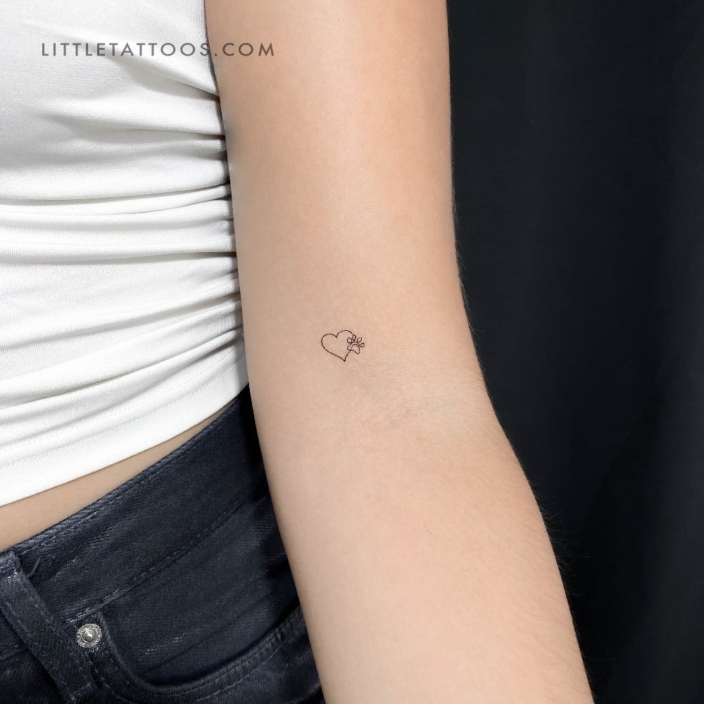 One Line Paw Heart Temporary Tattoo - Set of 3
