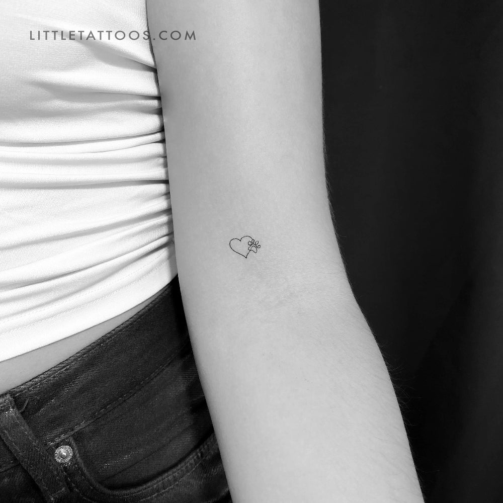 One Line Paw Heart Temporary Tattoo - Set of 3
