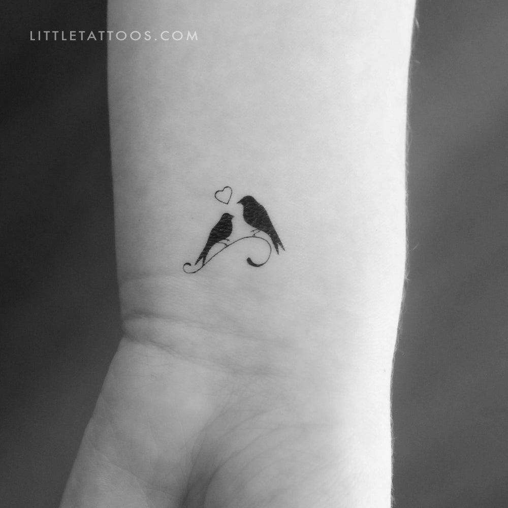Tatuaje temporal de pájaros enamorados - Juego de 3