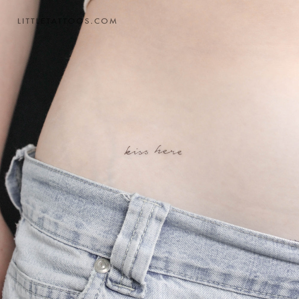 Handwritten Font Kiss Here Temporary Tattoo - Set of 3