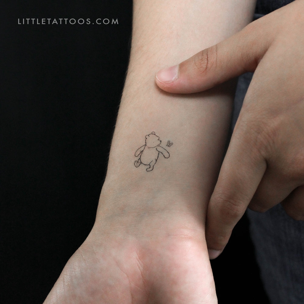 Classic Pooh Bear And Butterfly Temporary Tattoo - Set of 3