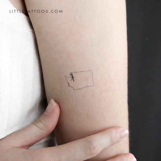 Washington Map Outline Temporary Tattoo - Set of 3