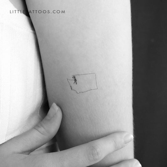 Washington Map Outline Temporary Tattoo - Set of 3