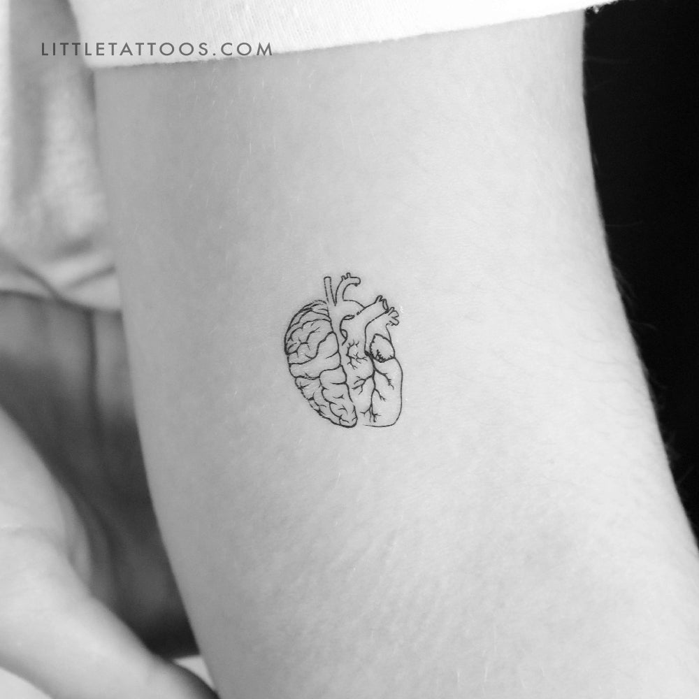 Half Heart Half Brain Temporary Tattoo - Set of 3