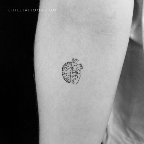 Half Heart Half Brain Temporary Tattoo - Set of 3