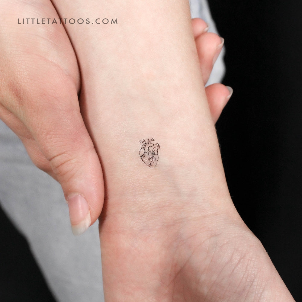 Tiny Anatomical Heart Temporary Tattoo - Set of 3