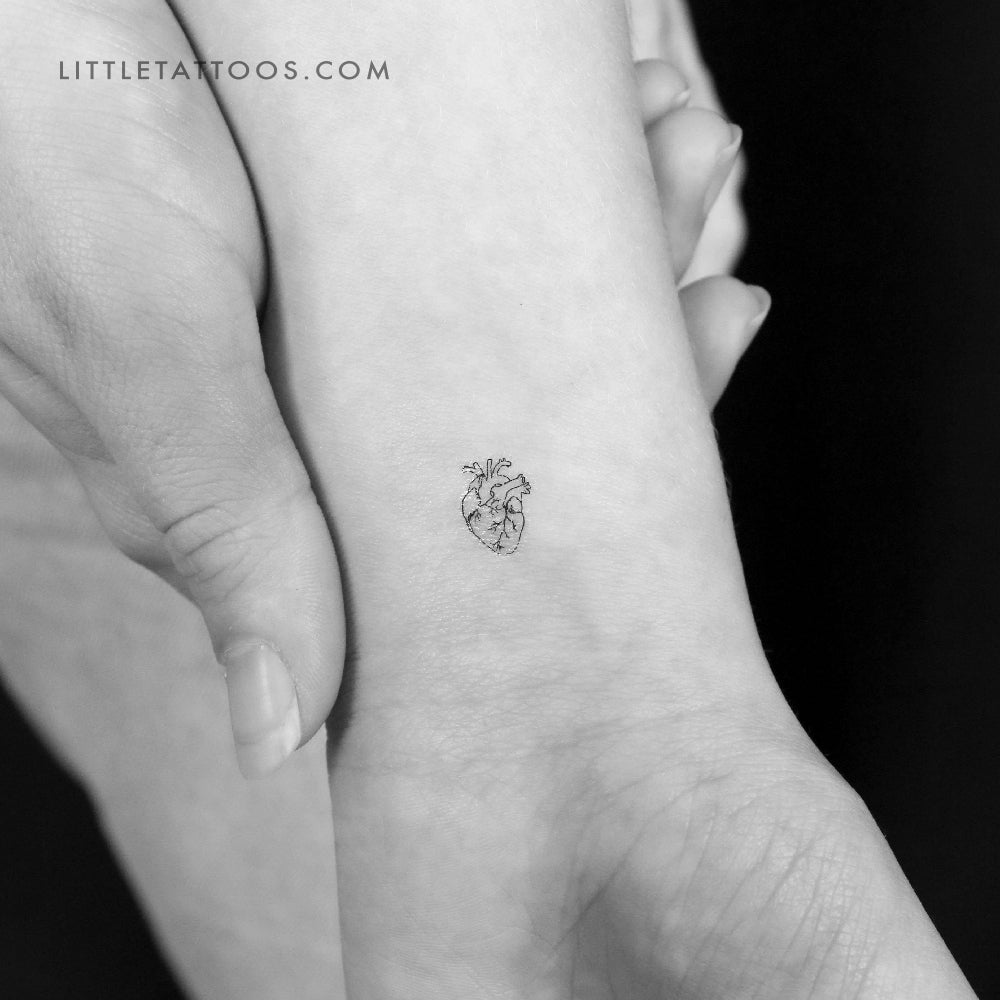Tiny Anatomical Heart Temporary Tattoo - Set of 3
