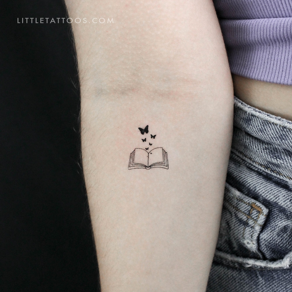 Small Butterfly Book Temporary Tattoo - Set of 3
