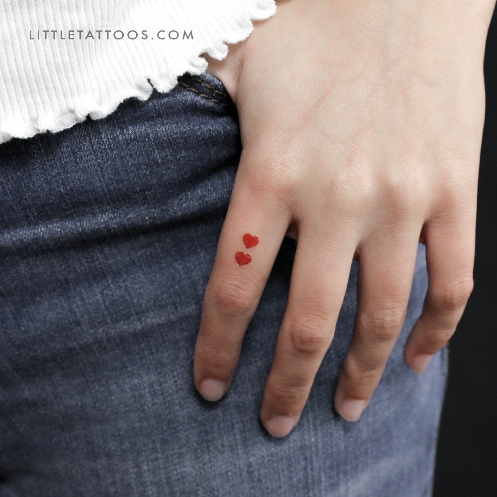Two Red Hearts Temporary Tattoo - Set of 3