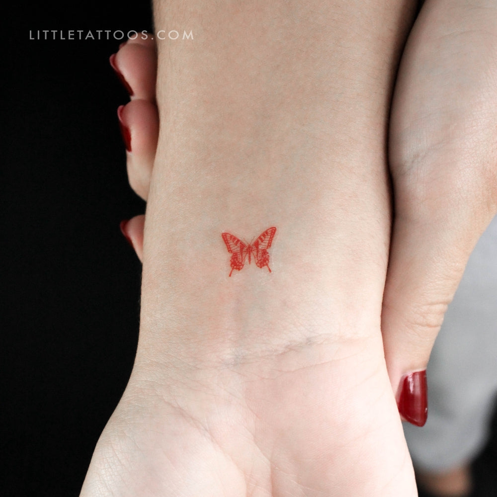 Tiny Red Butterfly Temporary Tattoo - Set of 3