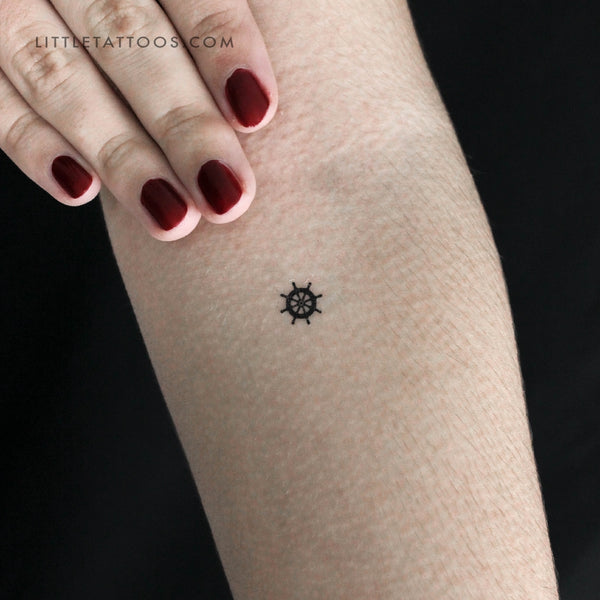 Tiny Ship Wheel Temporary Tattoo - Set of 3