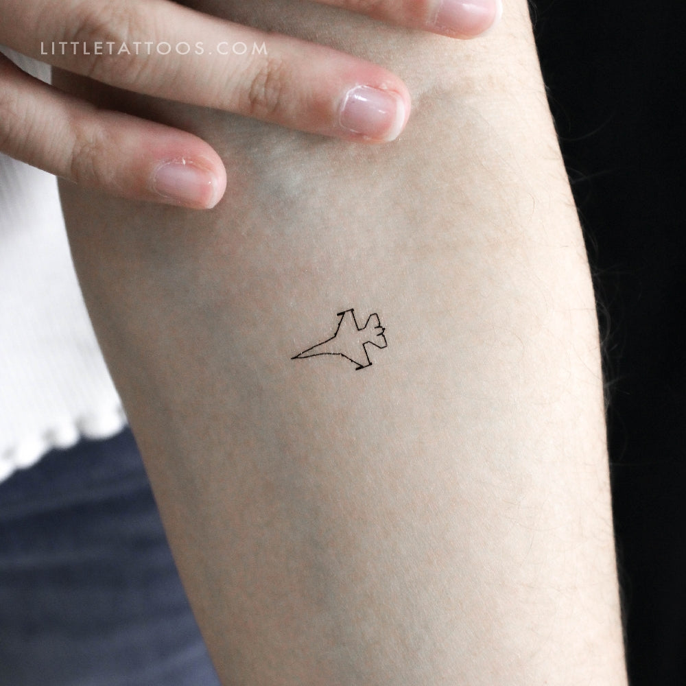 Jet Fighter Outline Temporary Tattoo - Set of 3