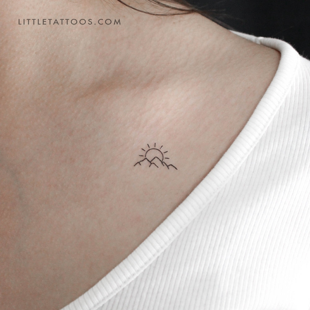 Tatuaje temporal de puesta de sol en la montaña - Juego de 3