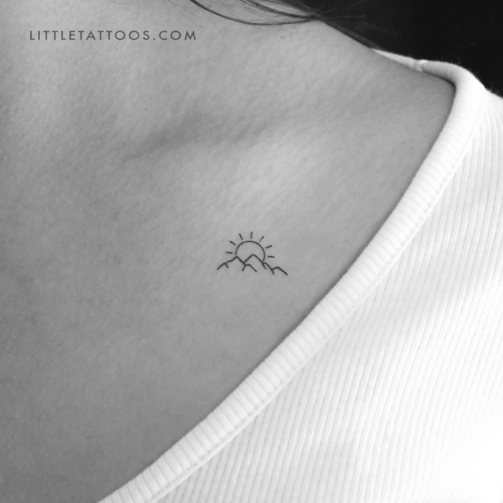 Tatuaje temporal de puesta de sol en la montaña - Juego de 3