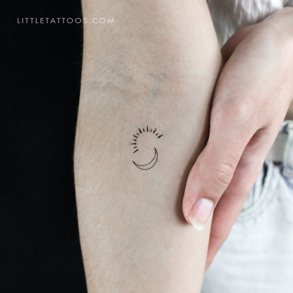 Tatuaje temporal minimalista de sol y luna (juego de 3)
