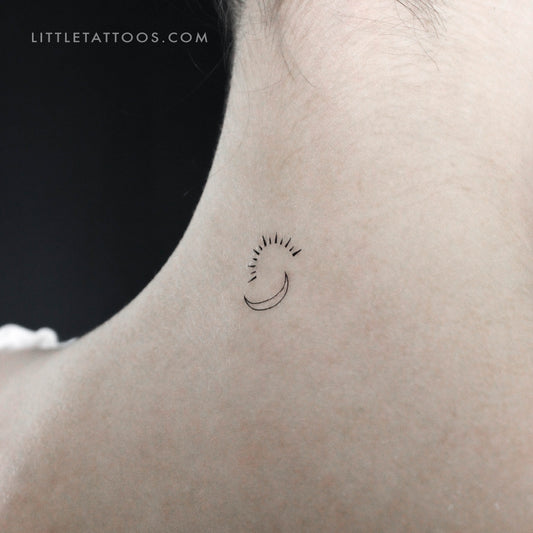 Tatuaje temporal minimalista de sol y luna (juego de 3)