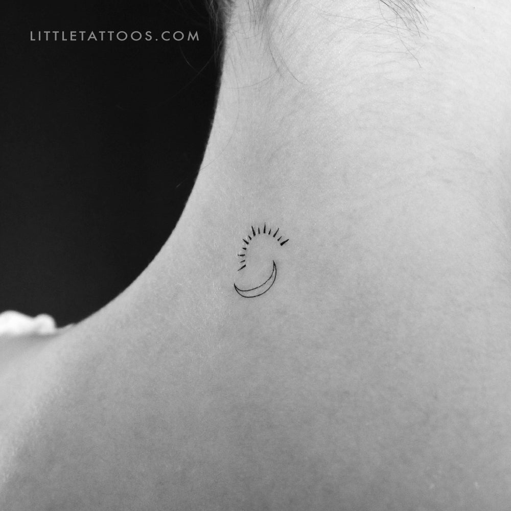Tatuaje temporal minimalista de sol y luna (juego de 3)