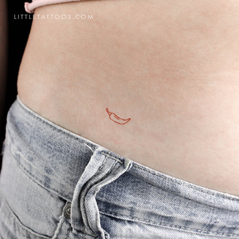 Red Fine Line Chili Temporary Tattoo - Set of 3
