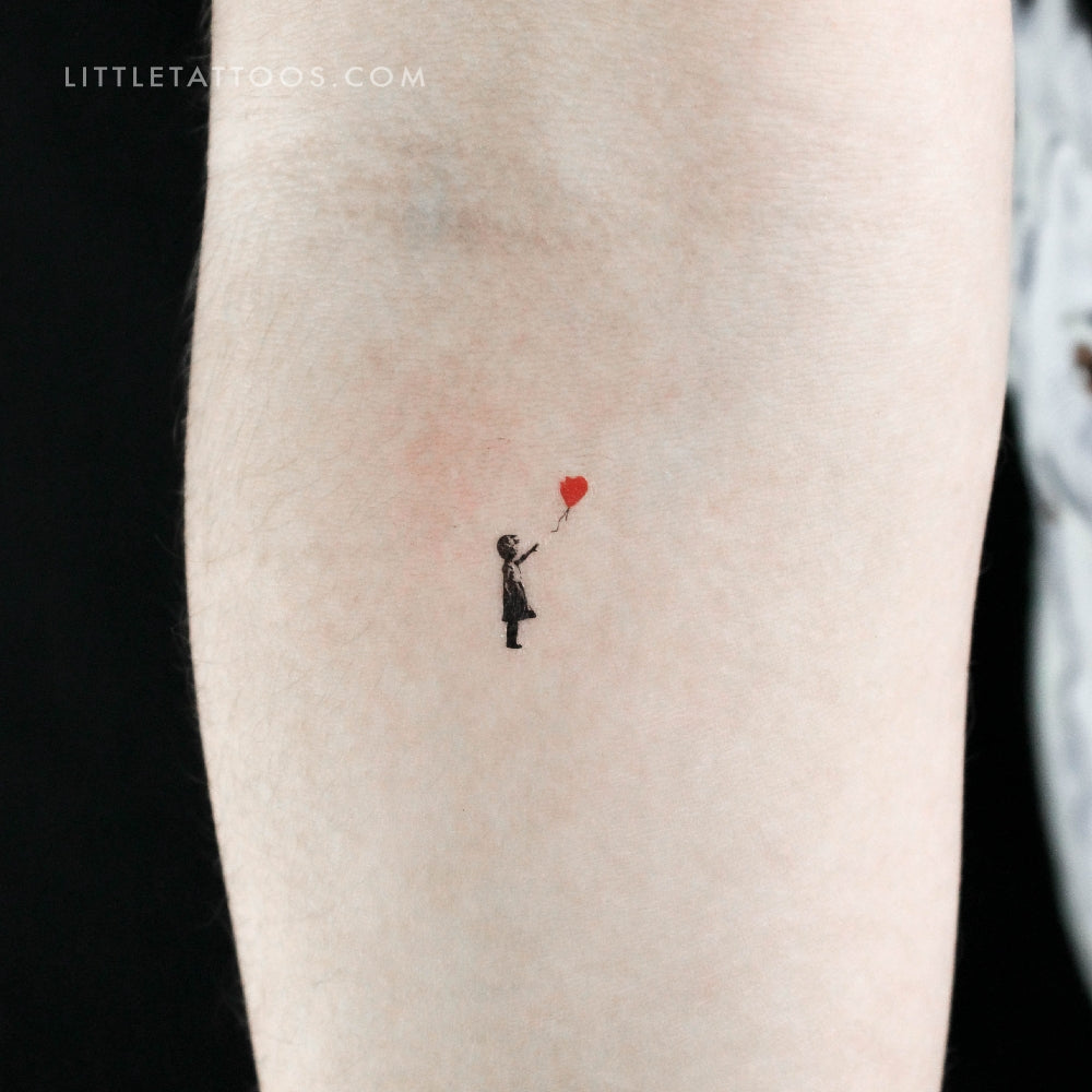 Tiny Balloon Girl Temporary Tattoo - Set of 3