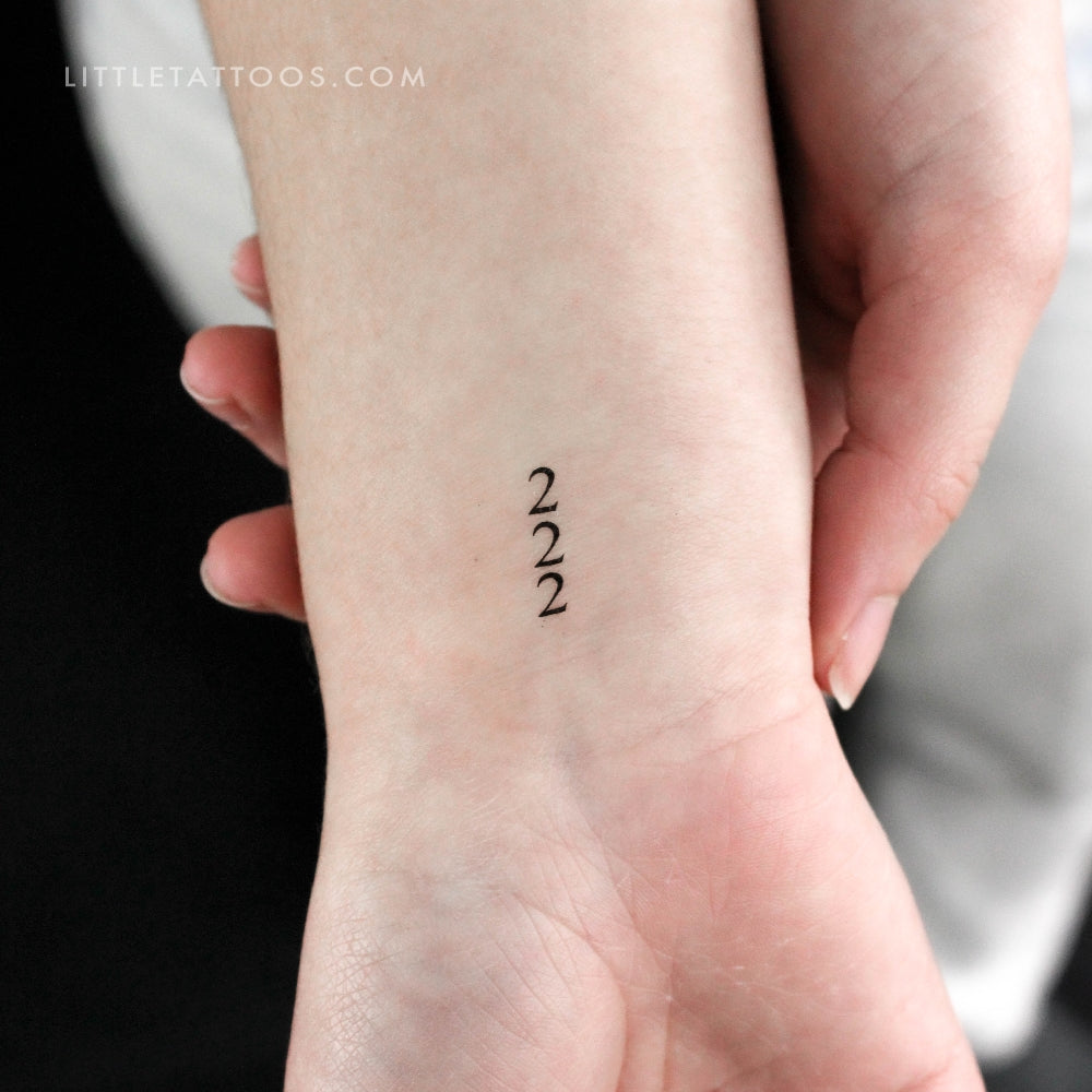 Small 222 Vertical Temporary Tattoo - Set of 3
