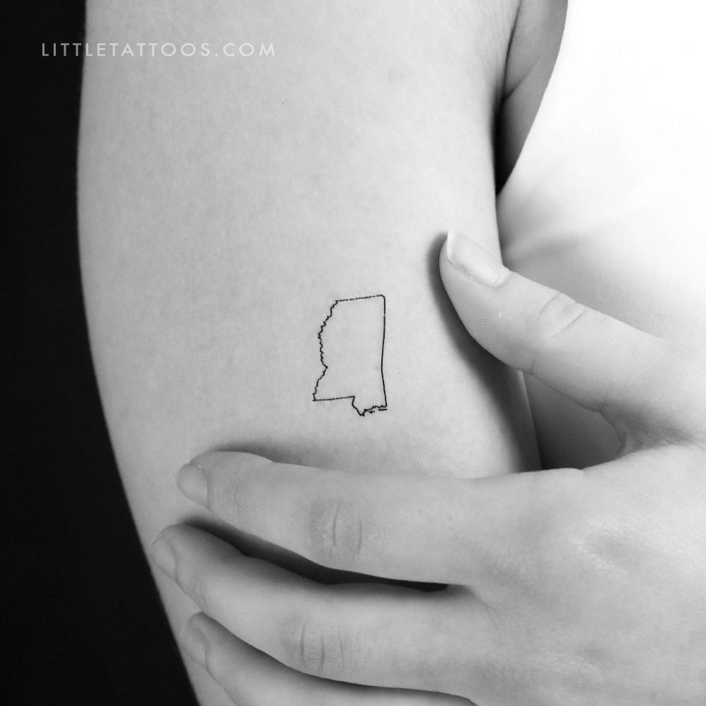 Mississippi Map Outline Temporary Tattoo - Set of 3