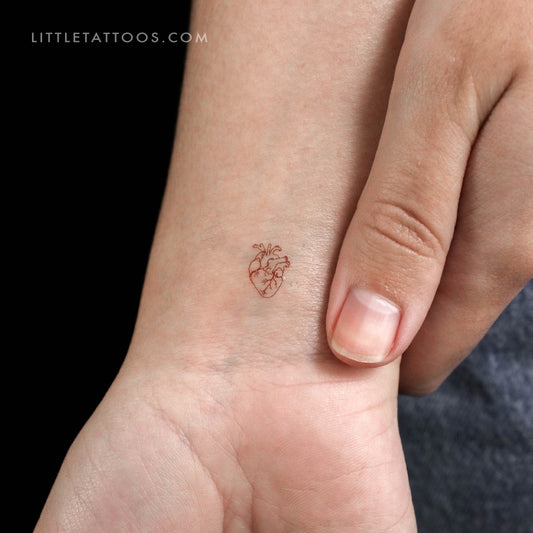 Tiny Red Anatomical Heart Temporary Tattoo - Set of 3