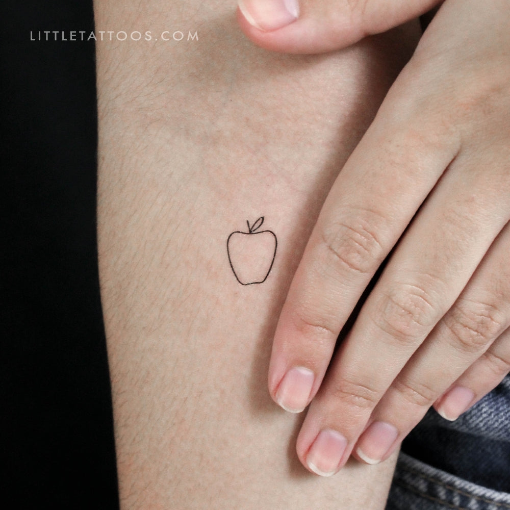 Tatuaje temporal minimalista de manzana - Juego de 3