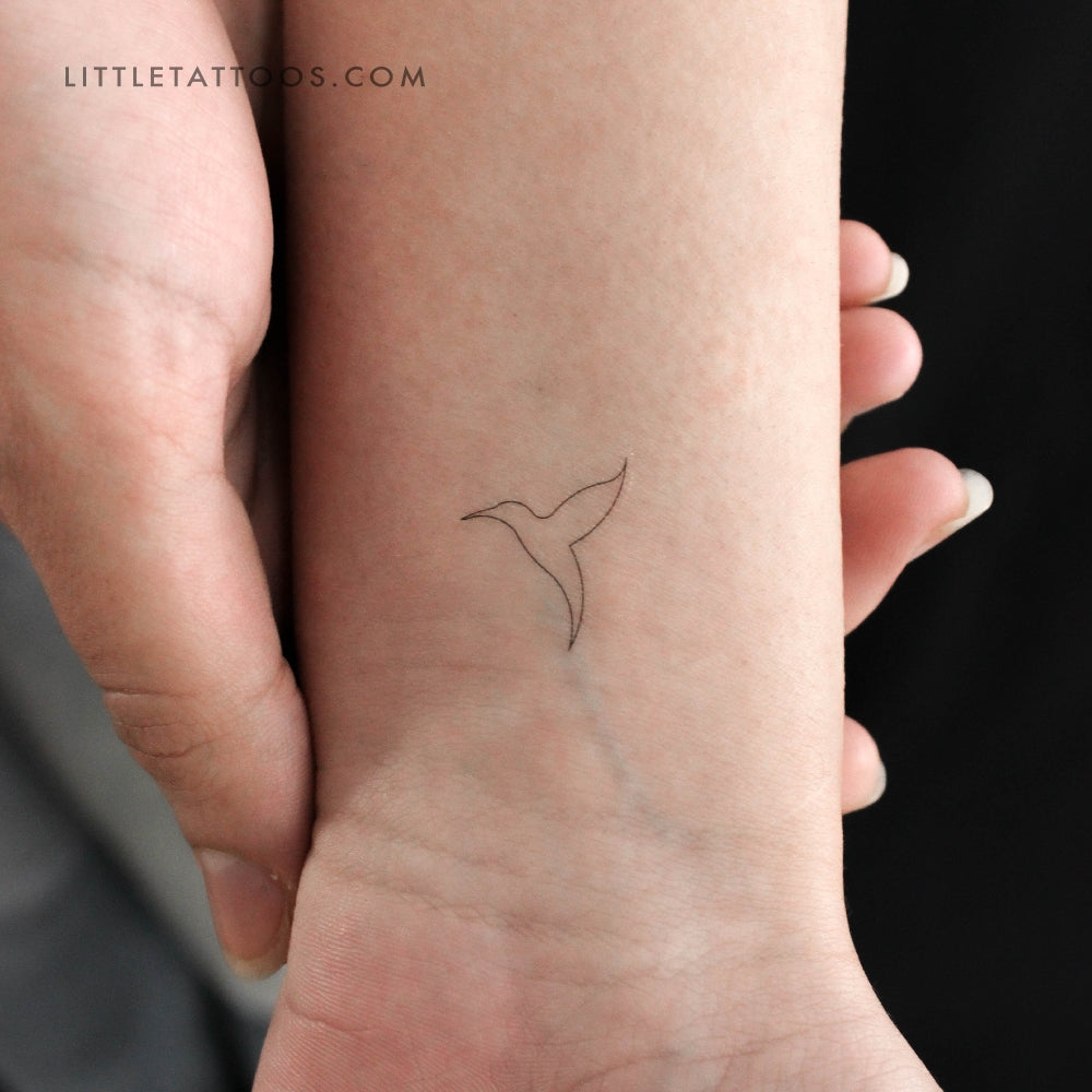 Tatuaje temporal minimalista de colibrí de línea fina (juego de 3)