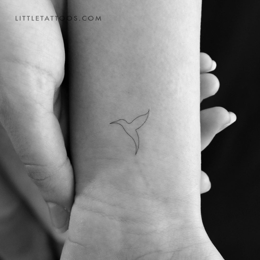 Tatuaje temporal minimalista de colibrí de línea fina (juego de 3)