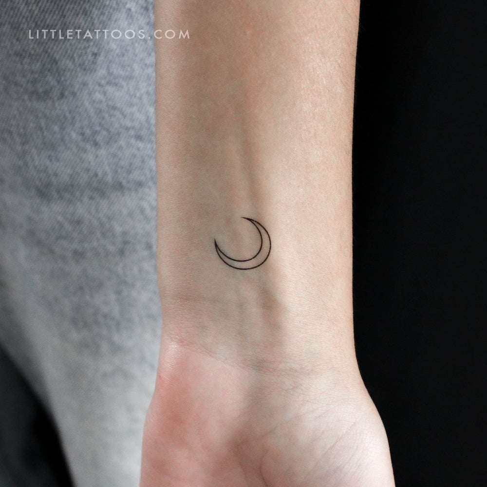 Tatuaje temporal de luna creciente de línea fina (juego de 3)