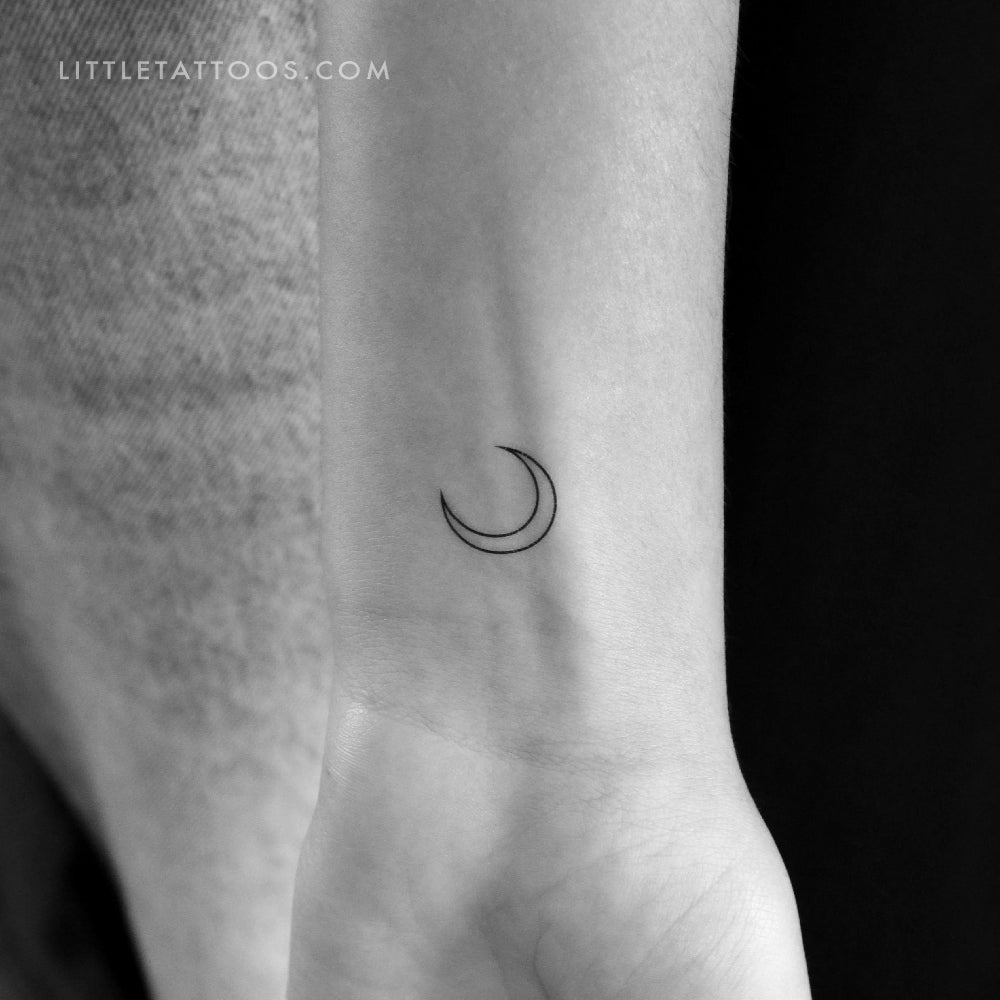 Tatuaje temporal de luna creciente de línea fina (juego de 3)