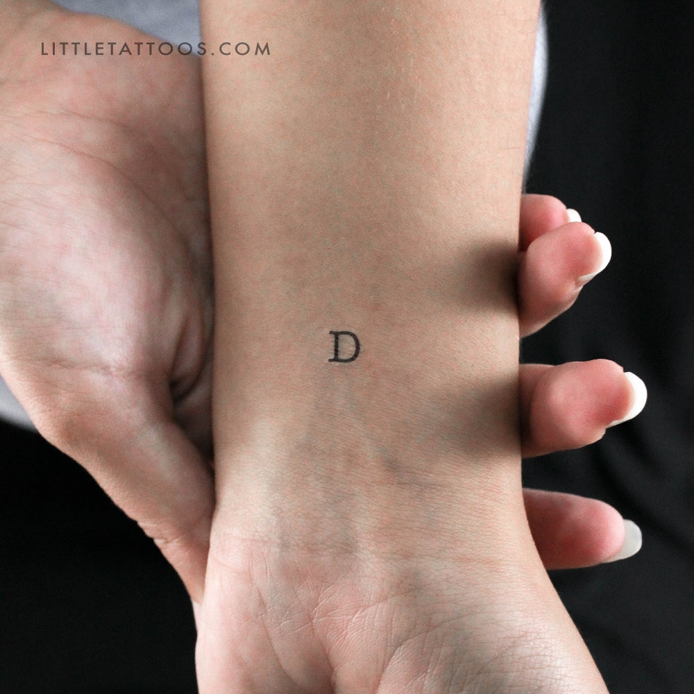 D Uppercase Typewriter Letter Temporary Tattoo - Set of 3
