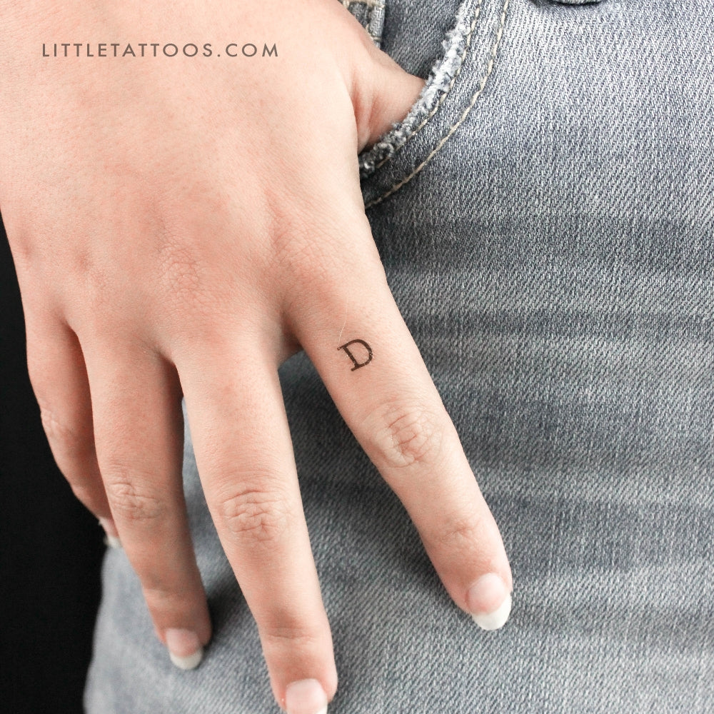 D Uppercase Typewriter Letter Temporary Tattoo - Set of 3